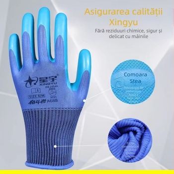 Xingyu A688 Mănuși de lucru din latex cu acoperire pe palmă, antiderapante, rezistente la uzură, pentru producție industrială și grădină