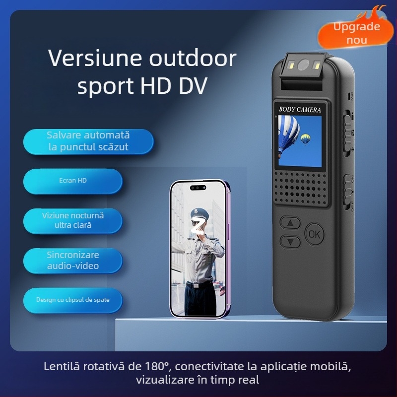 Camera sport HD cu stabilizare anti tremur, înregistrare audio și video și fotografiere la distanță prin smartphone