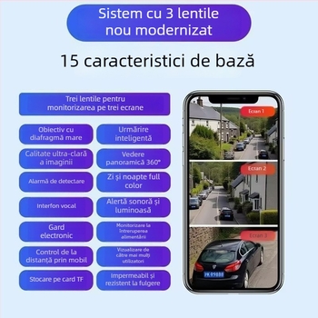 Cameră de supraveghere solară pentru exterior, cu acoperire de 360°, fără unghiuri moarte, claritate ultra, impermeabilă