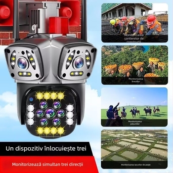 Cameră de supraveghere solară pentru exterior, cu acoperire de 360°, fără unghiuri moarte, claritate ultra, impermeabilă