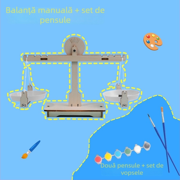 Set DIY balanță din lemn STEM pentru copii 3–6 ani, experiment științific