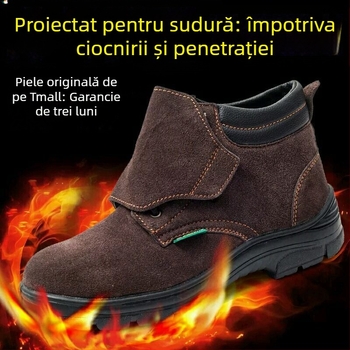 Încălțăminte de protecție pentru sudură, cu pantofi cu gleznă înaltă, vârf din oțel, protecție anti-șoc și anti-perforație, izolată, partea superioară din piele nubuc