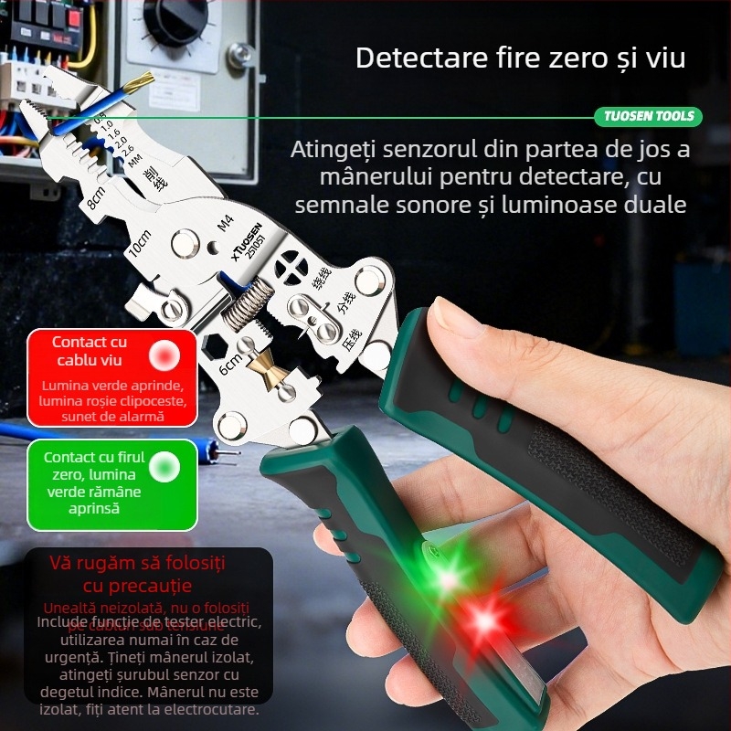 Clește de dezizolat cabluri Xtuosen – Unelte pentru electrician, multifuncțional, cu test electric, vârf ascuțit, 0,22 kg, Model 251051