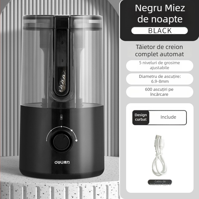 Deli VA8 Ascuțitoare electrică de creioane pentru elevi din învățământ primar, carcasă din plastic