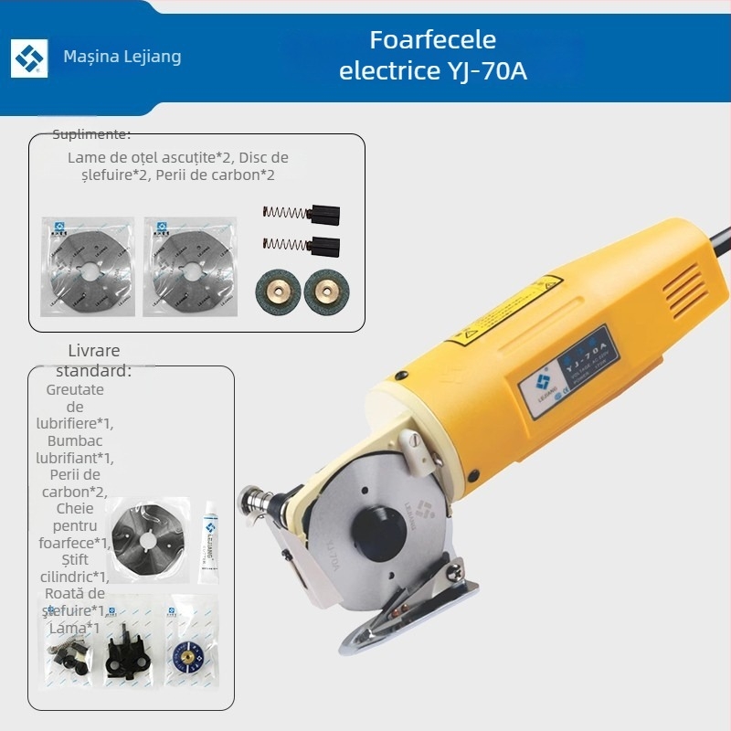 Lejiang Foarfece electrice 70A, manuale, lamă rotundă pentru tăierea hainelor, textile și piele, 240V