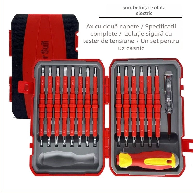 Hezhou set șurubelnițe izolate 29-in-1 pentru electricieni, cap încrucișat, oțel CR-V, magnetice, mâner PP+TPR, greutate 1.035