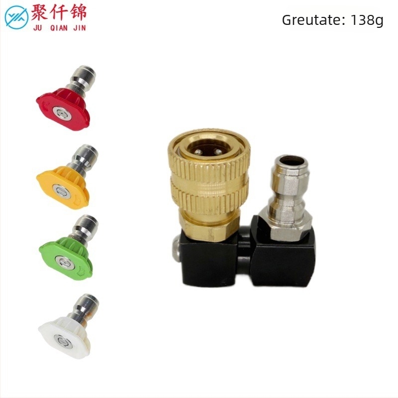 Pistol de spalare cu presiune înaltă, conector rapid 1/4, articulație rotativă la 360°; construcție din aluminiu, cupru și oțel inoxidabil; presiune maximă a apei 100 kg