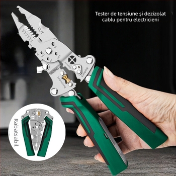 Span Tools Pensă electrică multifuncțională pentru electricieni, cu dezizolare cabluri și clește crimping, separator de cabluri pliabil, lungime 240 mm, diametru dezizolare 0,8–2,6 mm, greutate 250 g
