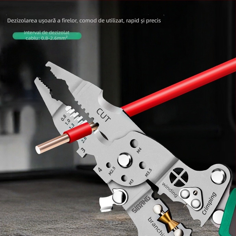 Span Tools Pensă electrică multifuncțională pentru electricieni, cu dezizolare cabluri și clește crimping, separator de cabluri pliabil, lungime 240 mm, diametru dezizolare 0,8–2,6 mm, greutate 250 g