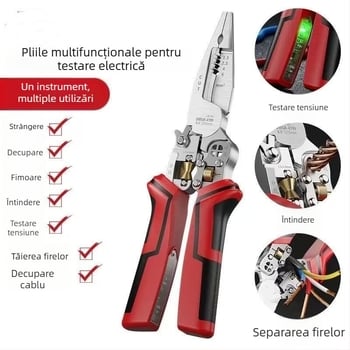 Clește electric multifuncțional cu nas ascuțit pentru tăierea cablurilor, presare conductori, dezizolarea izolației și înfășurarea firelor