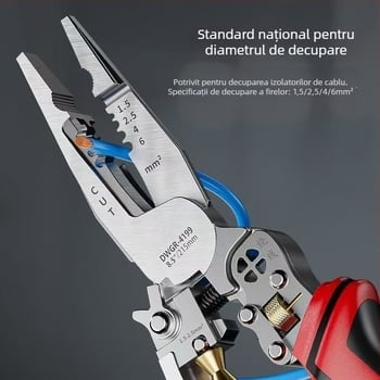 Clește electric multifuncțional cu nas ascuțit pentru tăierea cablurilor, presare conductori, dezizolarea izolației și înfășurarea firelor