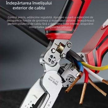 Clește electric multifuncțional cu nas ascuțit pentru tăierea cablurilor, presare conductori, dezizolarea izolației și înfășurarea firelor