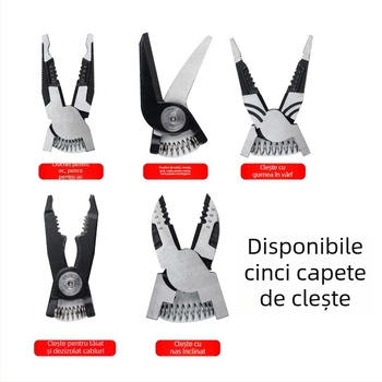 Clește pentru cabluri cu capete interschimbabile 6 în 1 pentru electricieni — clește cu capete multiple, dezizolator de cabluri, foarfă pentru tablă