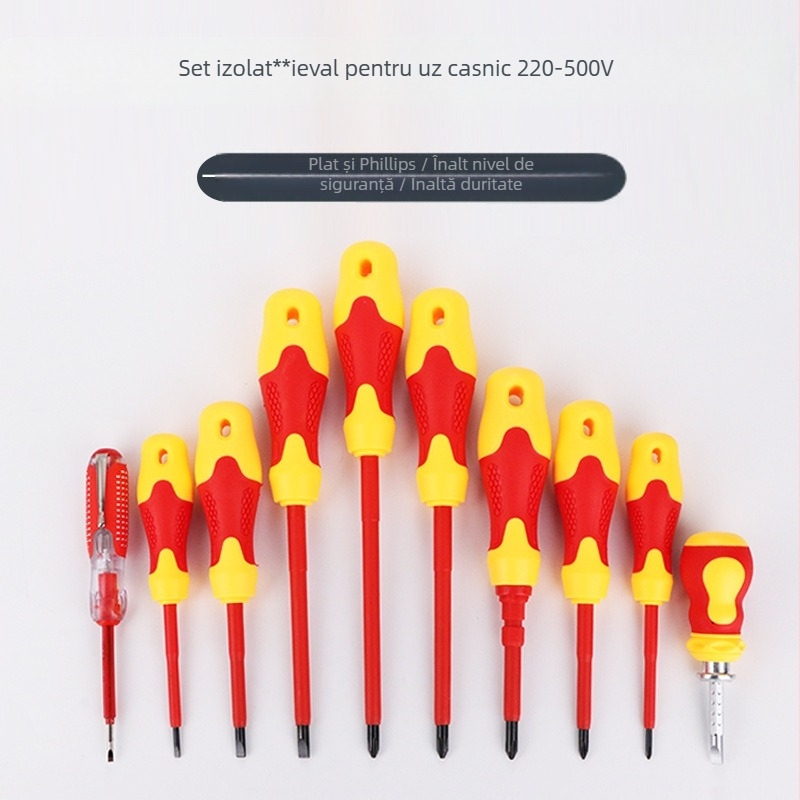 Set de 10-în-1 bituri magnetice pentru șurubelnițe, capete încrucișate și drepte, mâner izolat, oțel CR-V, greutate 0.850