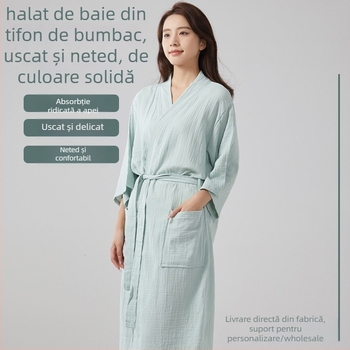 Halat de baie din bumbac, țesătură din muselină dublă, vară ușoară, plăcut pielii și absorbant, pentru uz casnic