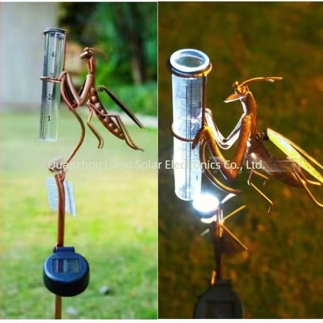 Ornament de grădină din fier, în formă de insectă, cu iluminare solară și senzor de ploaie, model LKS-1105, IP65, 0,5W, CE certificat