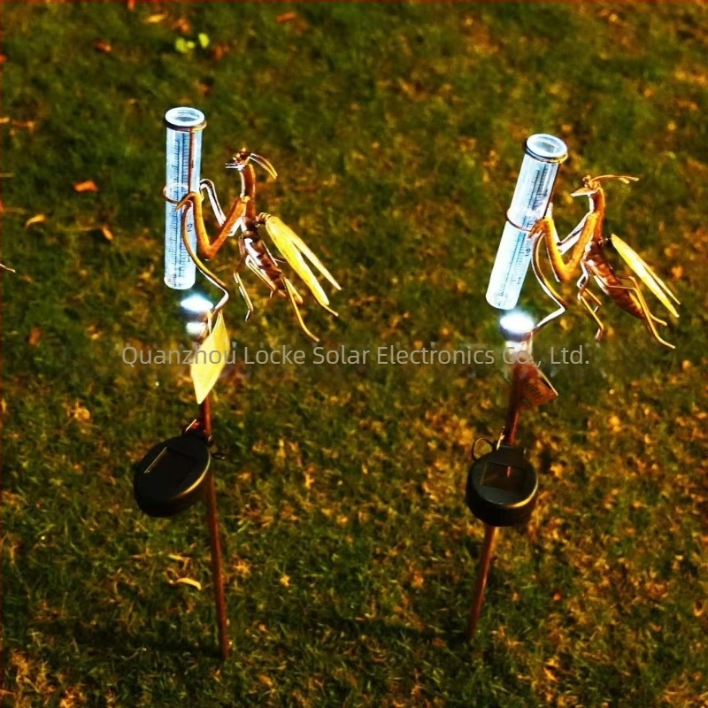 Ornament de grădină din fier, în formă de insectă, cu iluminare solară și senzor de ploaie, model LKS-1105, IP65, 0,5W, CE certificat