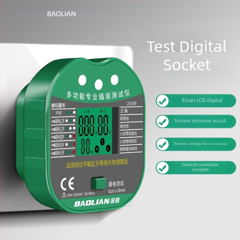 Detector de fază multifuncțional cu afișaj digital, detector pentru priză/mufă, detecție a scurgerilor