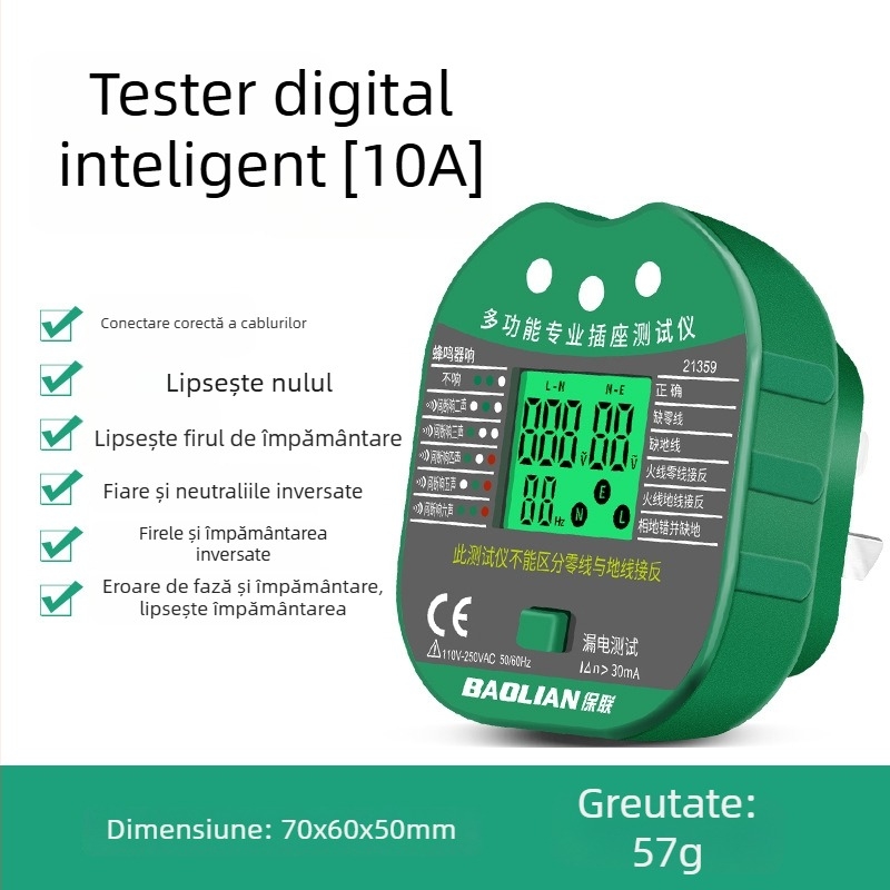 Detector de fază multifuncțional cu afișaj digital, detector pentru priză/mufă, detecție a scurgerilor