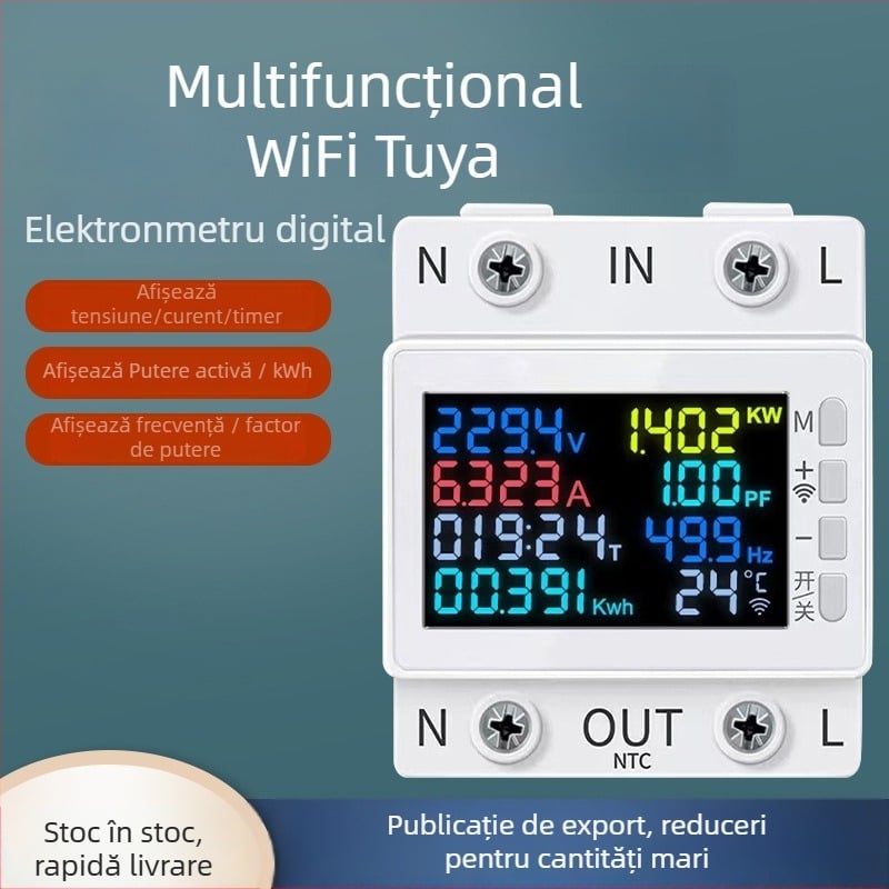 Sistem inteligent WiFi cu LCD pentru contor electric, control de la distanță, protecție la supratensiune, supratemperatură și supracurent.