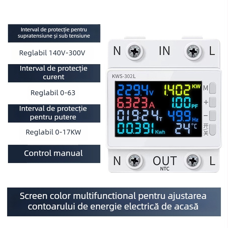 Sistem inteligent WiFi cu LCD pentru contor electric, control de la distanță, protecție la supratensiune, supratemperatură și supracurent.