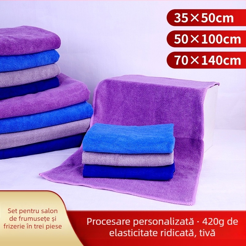 Set de prosoape uscare păr – moi, absorbante din fibră fină, fire amestecate, 420 g, imprimare logo disponibilă, set de trei piese