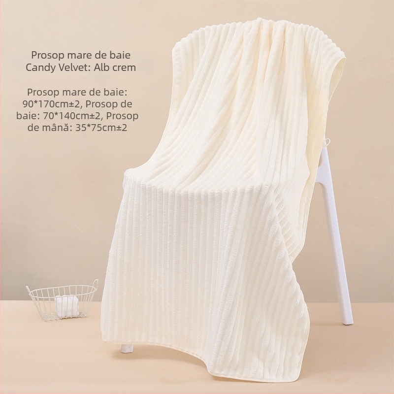 Prosop de baie din coral fleece, 300–400 g, fir 150D, finisaj: tivire, velur tăiat, țesătură simplă