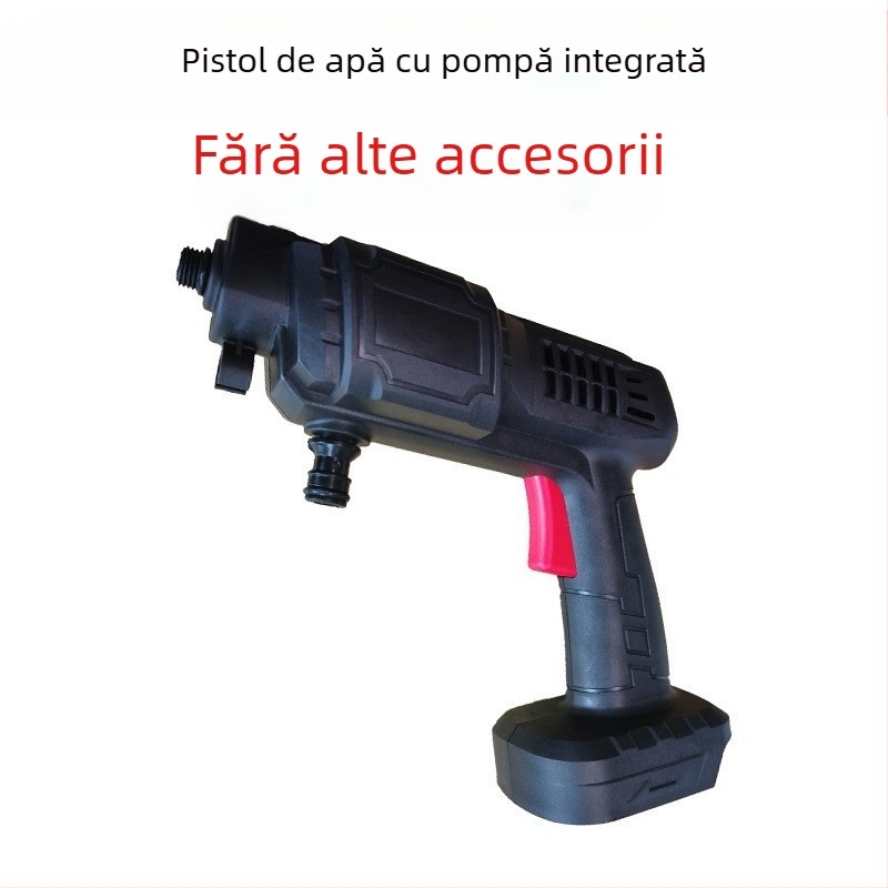 Pompa de spălat auto cu pistol de înaltă presiune — cap pistol din aliaj metalic (oțel inox/bronz), mâner din plastic, rază de pulverizare 5–8 m, presiune 30 bar, greutate 2,2 kg