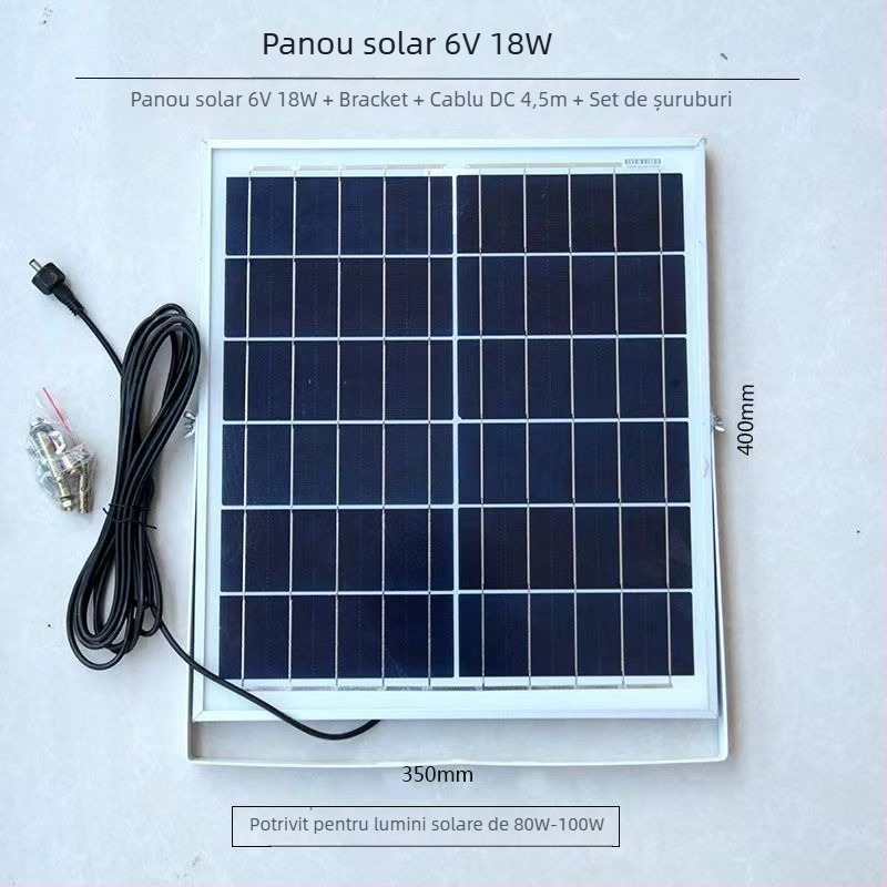 Panou fotovoltaic de încărcare, 6V, până la 36V, 15–20W, dreptunghiular 500x200 mm, durată de viață peste 25 de ani