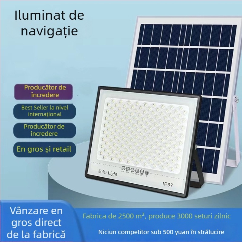 Proiector LED solar pentru exterior, IP67 rezistent la apă, 100W, 3.2V, întrerupător inductiv, autonomie 12–16 ore