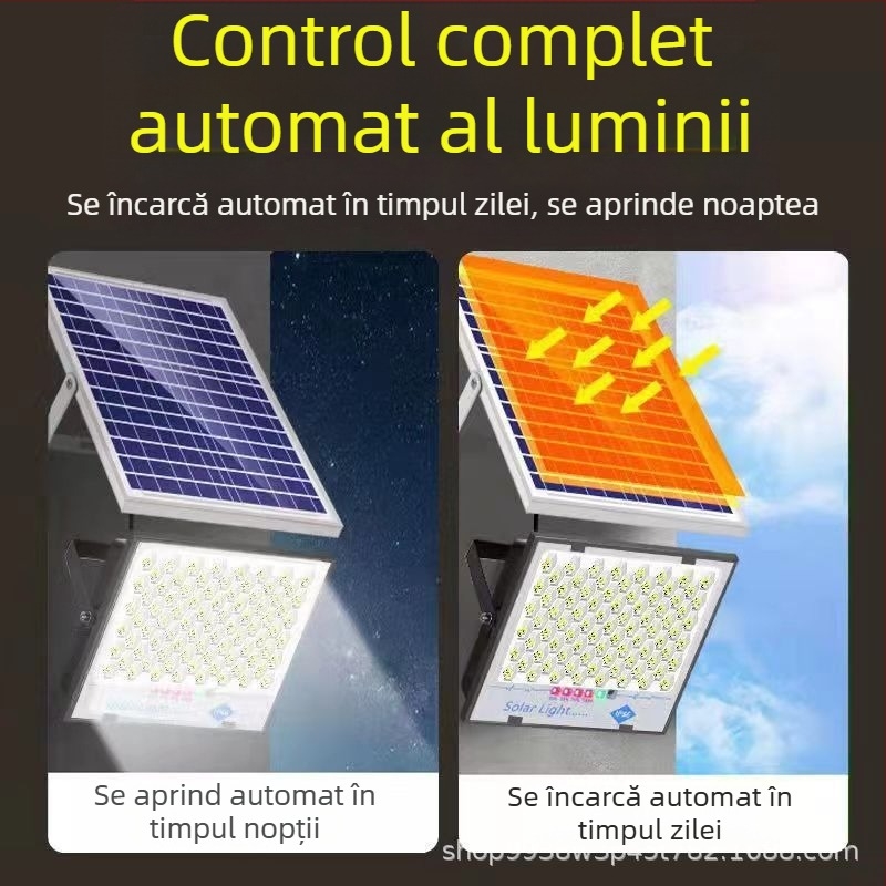 Proiector LED solar pentru exterior, IP67 rezistent la apă, 100W, 3.2V, întrerupător inductiv, autonomie 12–16 ore