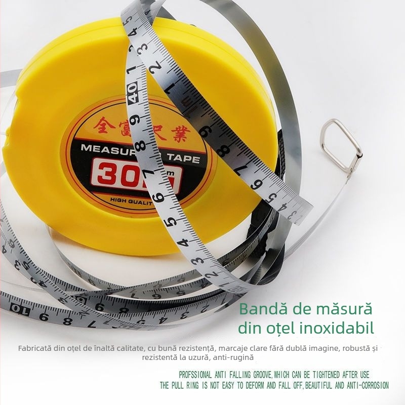 Bandă metrică cu disc din oțel inoxidabil — durabilă, rezistentă la cădere, cu distanțier laser, 20/30/50 m, instrument portabil pentru șantier