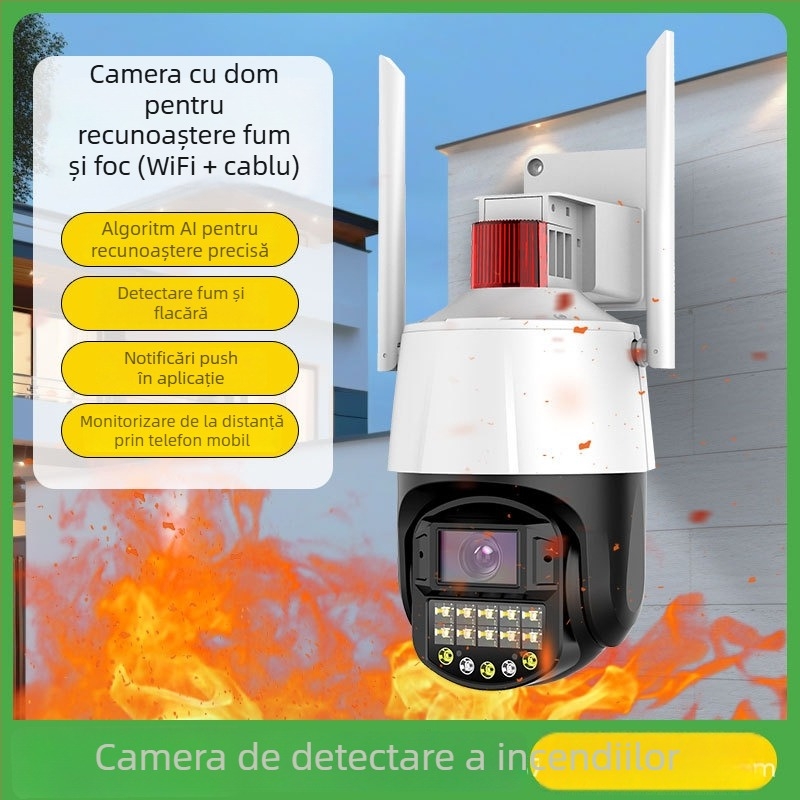 ML-WK670-HY Cameră PTZ cu detecție de incendiu și fum, WiFi/4G, utilizare în interior și exterior, acces mobil de la distanță, unghi orizontal 340°, unghi vertical 90°, 12V DC
