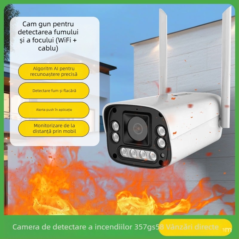 ML-WK670-HY Cameră PTZ cu detecție de incendiu și fum, WiFi/4G, utilizare în interior și exterior, acces mobil de la distanță, unghi orizontal 340°, unghi vertical 90°, 12V DC
