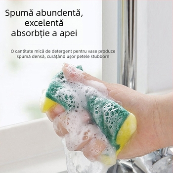 Burete abraziv dublu-fată pentru oale și boluri, pachet de 4 bucăți, curățenie casnică (Material: burete; Aplicabil: oale și boluri; Funcție: curățenie; Pachet: 4)