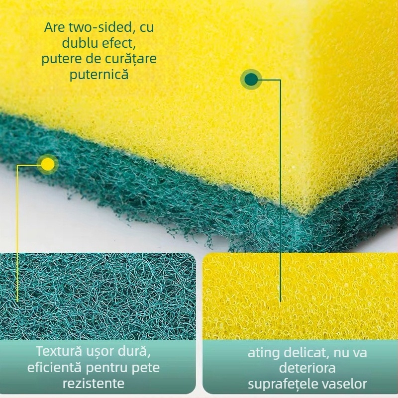 Burete abraziv dublu-fată pentru oale și boluri, pachet de 4 bucăți, curățenie casnică (Material: burete; Aplicabil: oale și boluri; Funcție: curățenie; Pachet: 4)