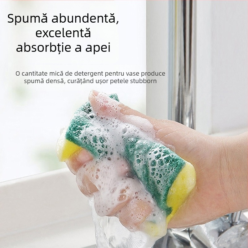 Burete abraziv dublu-fată pentru oale și boluri, pachet de 4 bucăți, curățenie casnică (Material: burete; Aplicabil: oale și boluri; Funcție: curățenie; Pachet: 4)