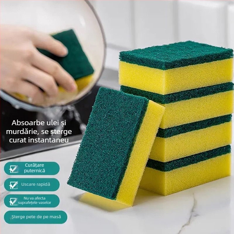 Burete abraziv dublu-fată pentru oale și boluri, pachet de 4 bucăți, curățenie casnică (Material: burete; Aplicabil: oale și boluri; Funcție: curățenie; Pachet: 4)