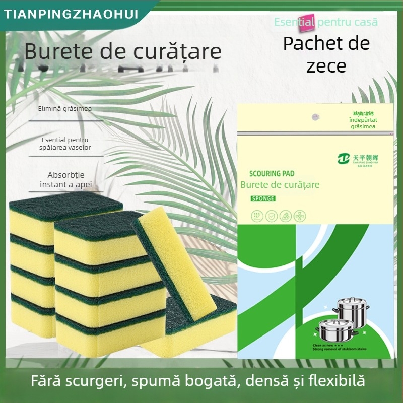 Burete abraziv dublu-fată pentru oale și boluri, pachet de 4 bucăți, curățenie casnică (Material: burete; Aplicabil: oale și boluri; Funcție: curățenie; Pachet: 4)