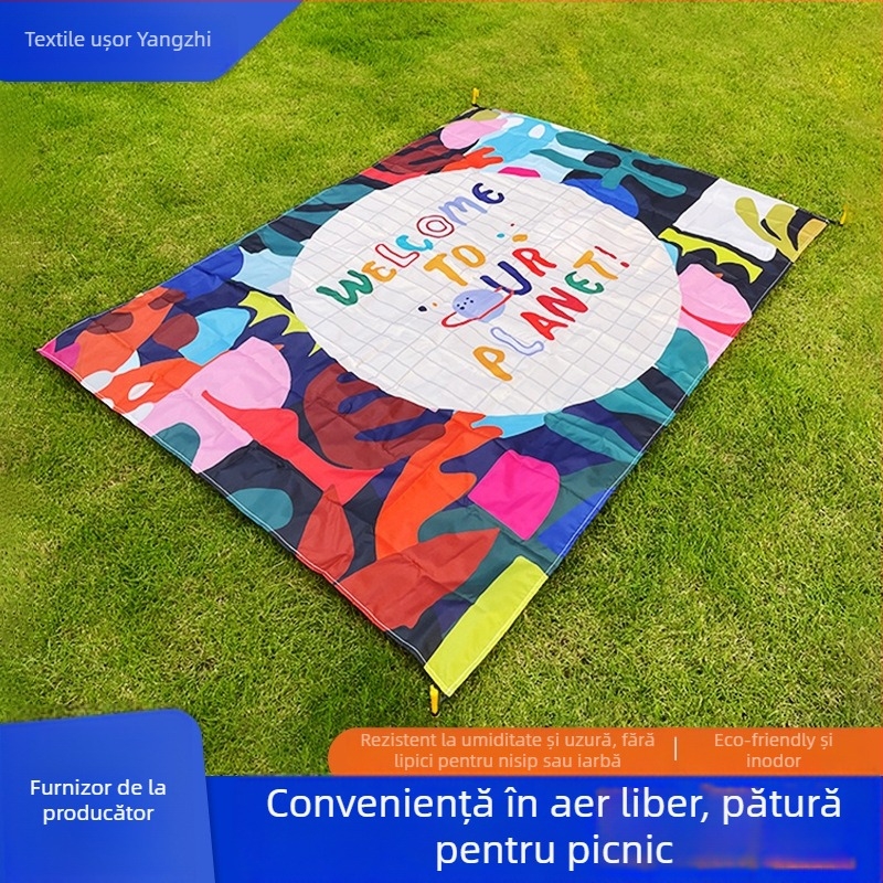 Covor de picnic pentru exterior, gros, portabil, impermeabil și antiderapant, pliabil, pentru 3–6 persoane, material: poliester 210 Oxford