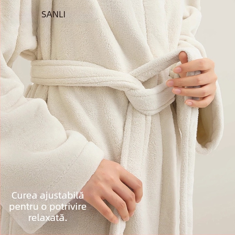 Halat de baie pentru cuplu, unisex, cu broderie Panda, din Coral Fleece