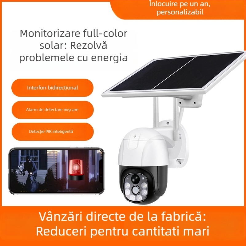 V380 Cameră solară pentru exterior – Utilizare în exterior, Alimentare 5V, SNR > 48 dB, Temperatură de operare -10…60°C, Material ABS