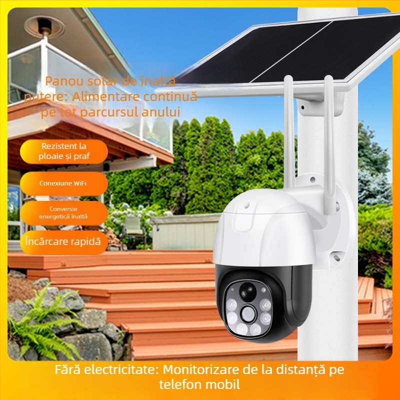 V380 Cameră solară pentru exterior – Utilizare în exterior, Alimentare 5V, SNR > 48 dB, Temperatură de operare -10…60°C, Material ABS