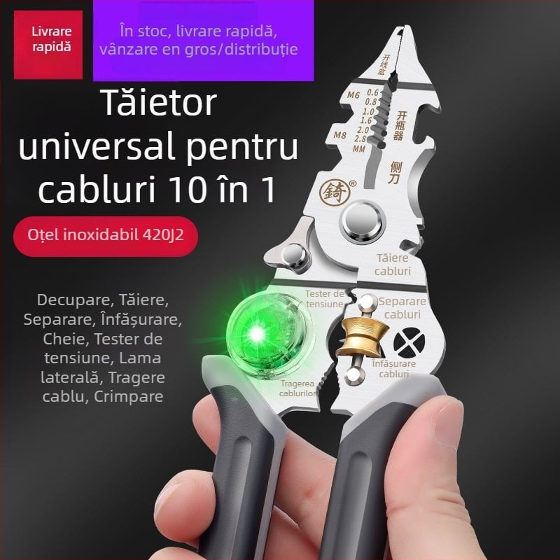 Clește multifuncțional pentru electricieni, 28 în 1: dezizolarea firelor, tăierea firelor, crimparea, înfășurarea și prinderea firelor
