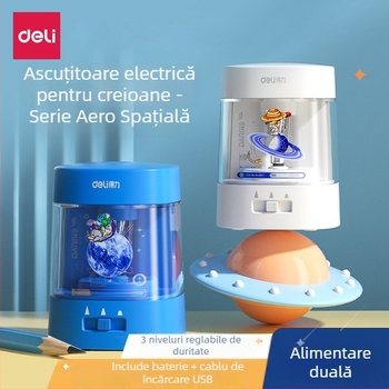 Ascuțitor electric de creioane Deli 68659A, cu grosime reglabilă, carcasă din plastic