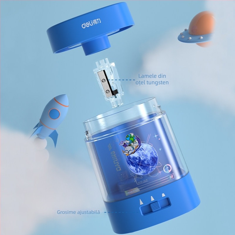 Ascuțitor electric de creioane Deli 68659A, cu grosime reglabilă, carcasă din plastic