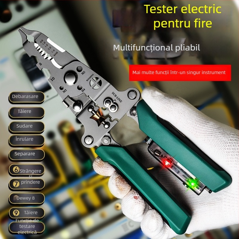 Clește pliabil pentru dezizolarea cablurilor cu detecție a firului viu pentru electricieni (Brand: Enjoy; Greutate: 0.20; Tip: clește de dezizolat cabluri; Caracteristici: pliabil, detecție fir viu)