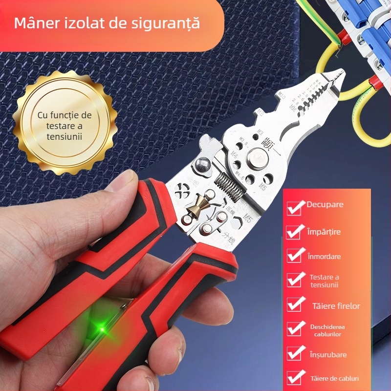 Unealtă 16 în 1 pentru dezizolarea, crimparea și tăierea conductorilor; Greutate: 210 g