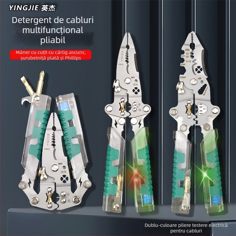 Hero șurubelniță electrică pliabilă și clește pentru izolația cablurilor, vârf ascuțit, greutate 220 g, clește de test pliabil