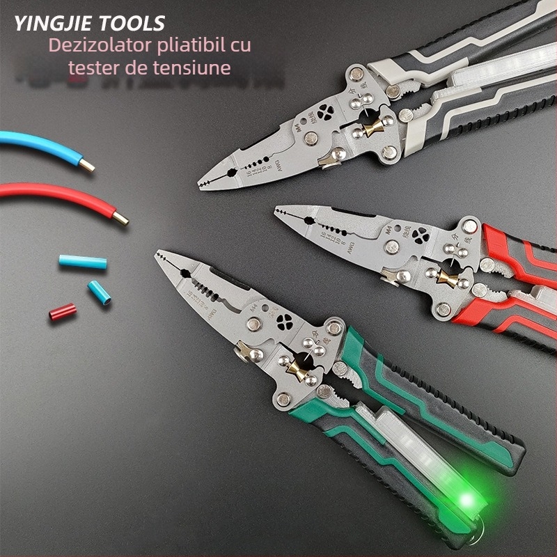 Hero Clește de dezizolat cabluri cu tester de tensiune – gură dreaptă, greutate 0,2